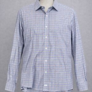 Johnston & Murphy Men's Multi-Check Button-Down Shirt in Blue and White